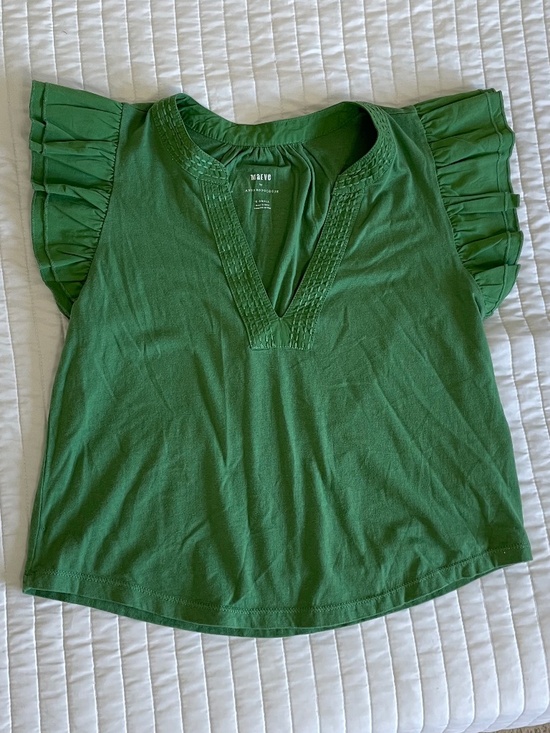 Maeve Tops - Maeve by Anthropologie XS Green Flutter Sleeve Ruffle Top